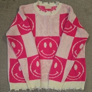 Altar'd State Pink and Cream Smiley Sweater